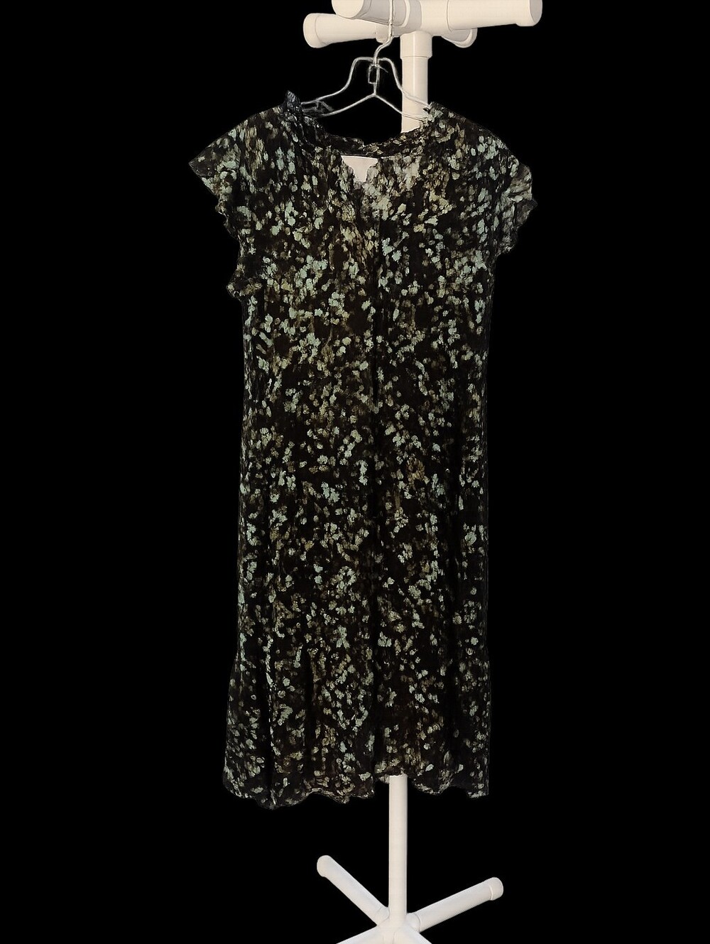 Floral Black & Green Short-Sleeve Maxi Dress